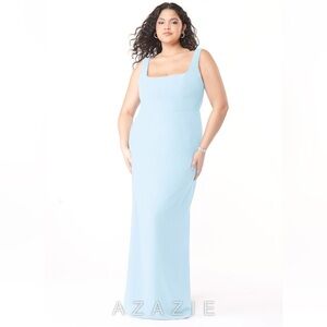 Sky Blue Sheath Square Neck Chiffon Dress